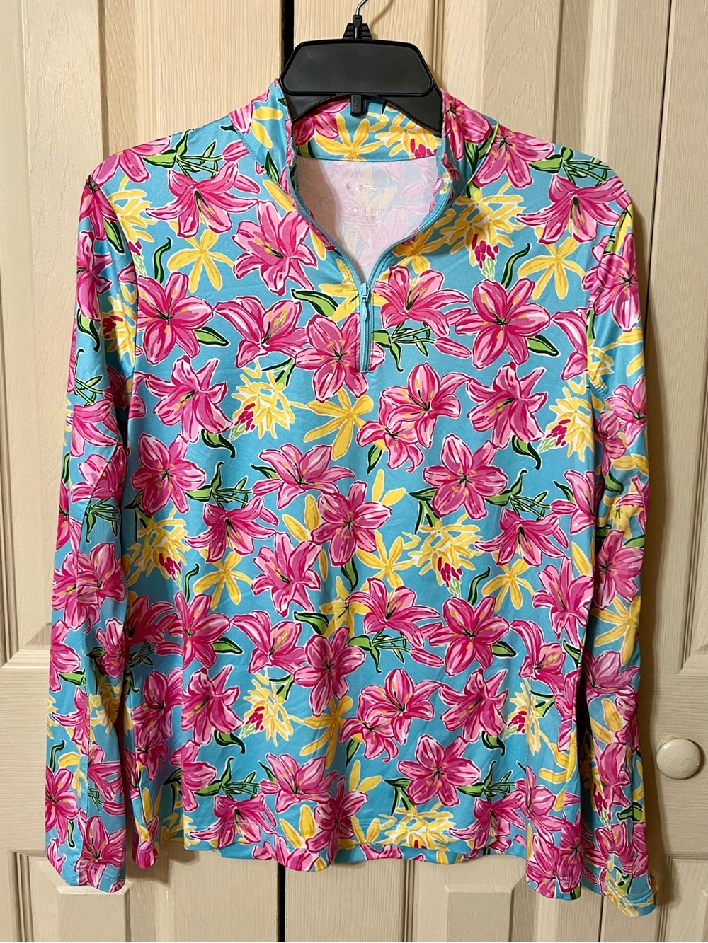 X by Gottex Long-Sleeve Floral Quarter-Zip Top Activeware Size M